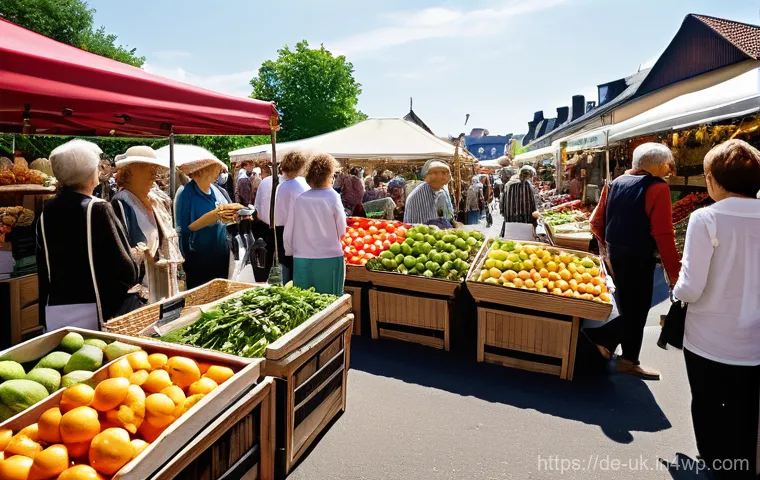 일회용품 대체를 위한 소비자 행동 변화 - **Prompt:** A vibrant and lively scene at a traditional German "Wochenmarkt" (weekly market) on a br...