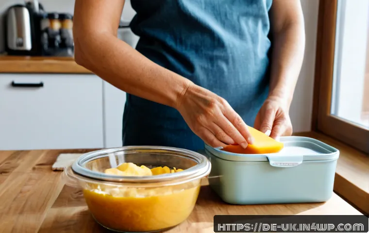 Home 13 친환경 대체 솔루션 사용 후기 - Photorealistic German kitchen counter during soft morning daylight, a middle-aged woman comparing ec...
